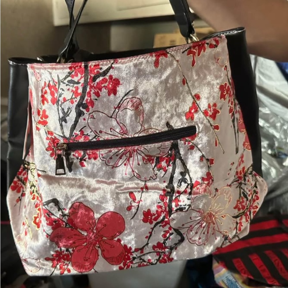 Floral Red and Black Women's Bag